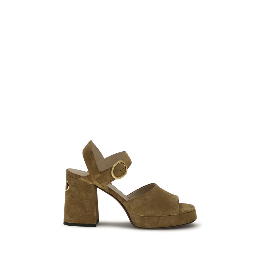 Valentino Garavani Beige Calf Leather Bos Taurus Platform Sandals