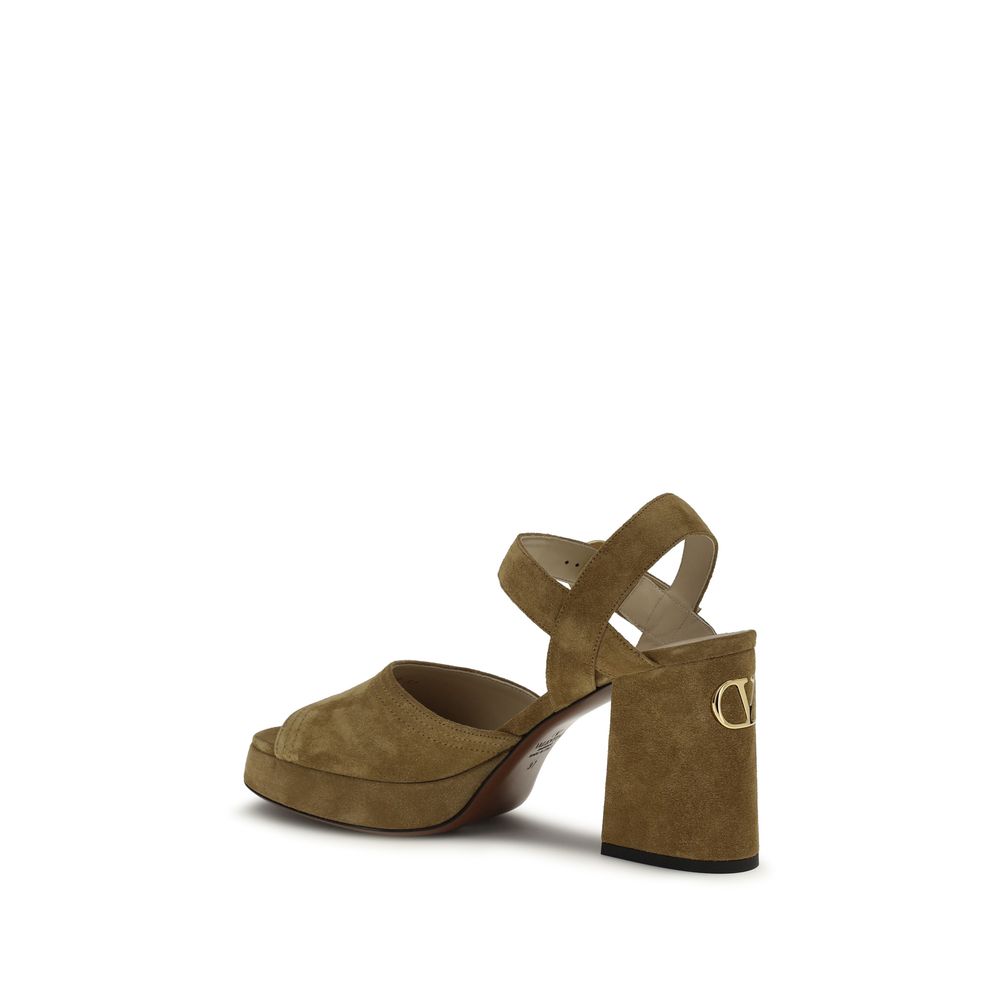 Valentino Garavani Beige Calf Leather Bos Taurus Platform Sandals