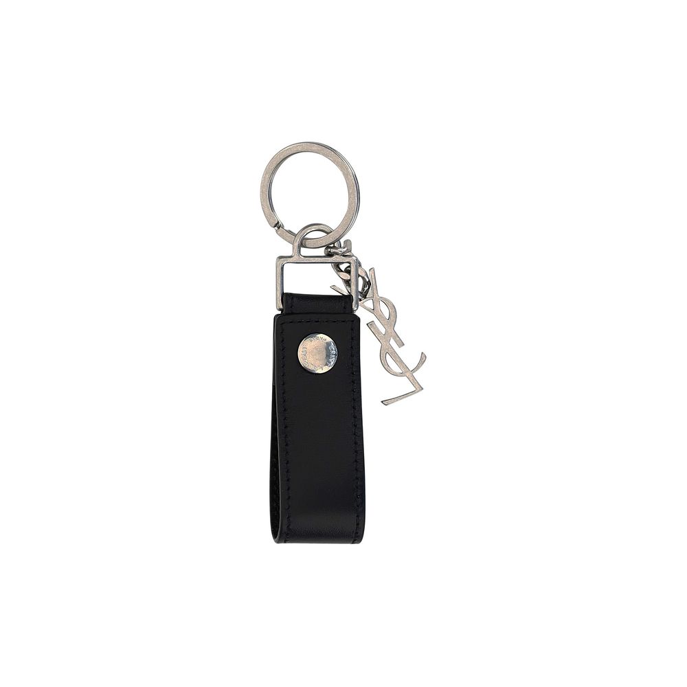 Saint Laurent Black Calf Leather Bos Taurus Keychain