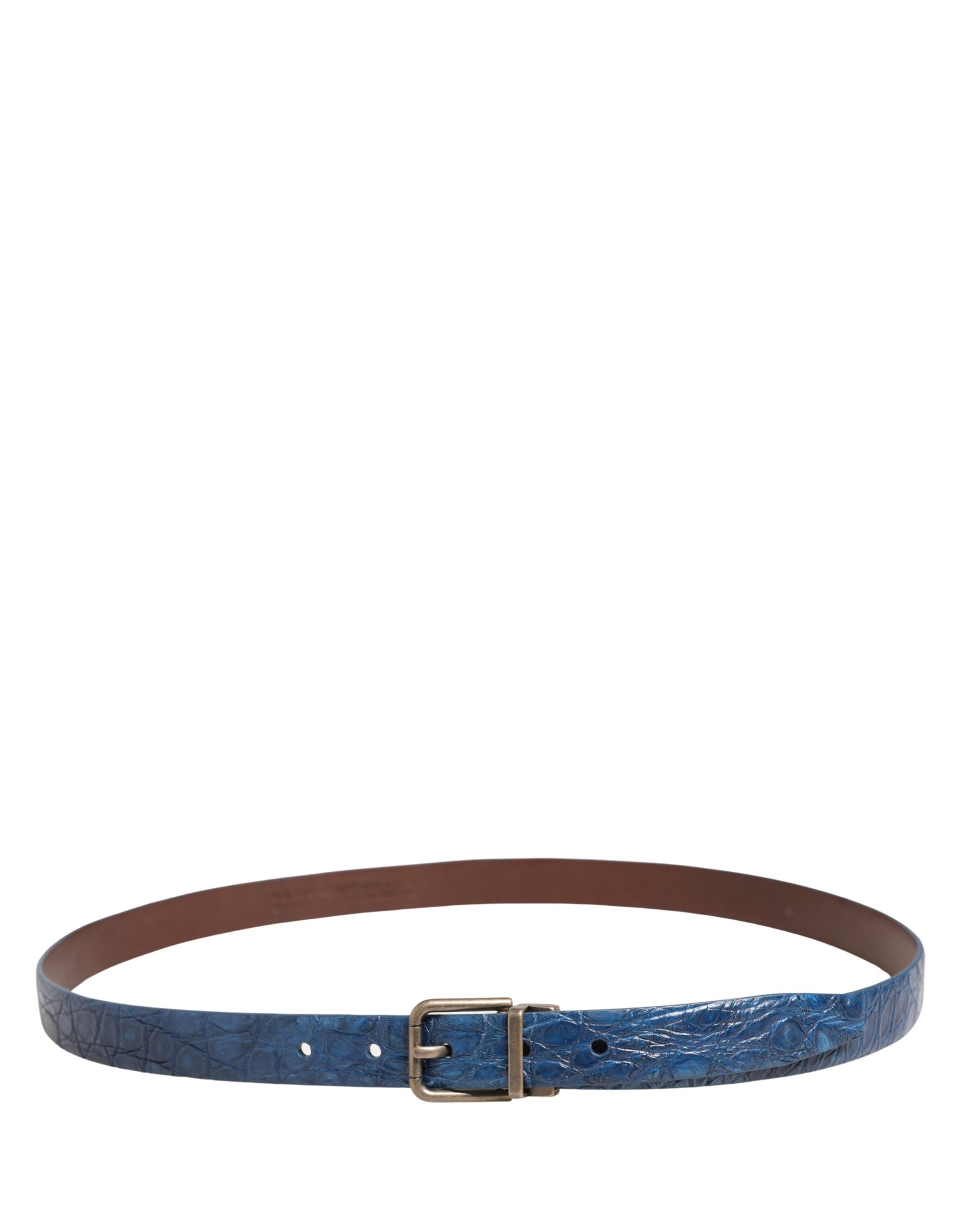 Dolce & Gabbana Navy Blue Leather Gold Tone Metal Buckle Belt
