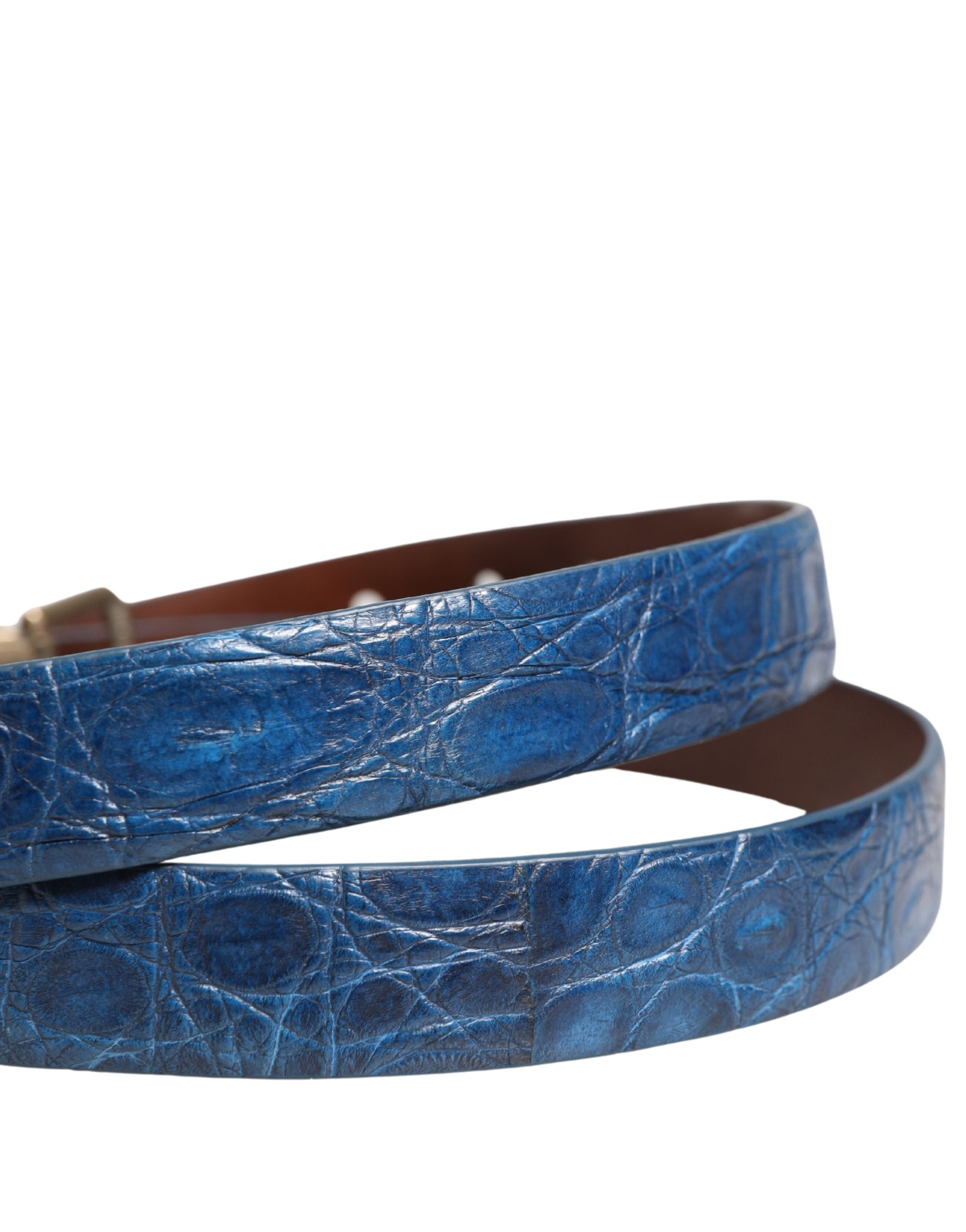 Dolce & Gabbana Navy Blue Leather Gold Tone Metal Buckle Belt