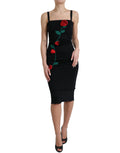 Vestido sin mangas Dolce & Gabbana de lana negra con aplicaciones de rosas