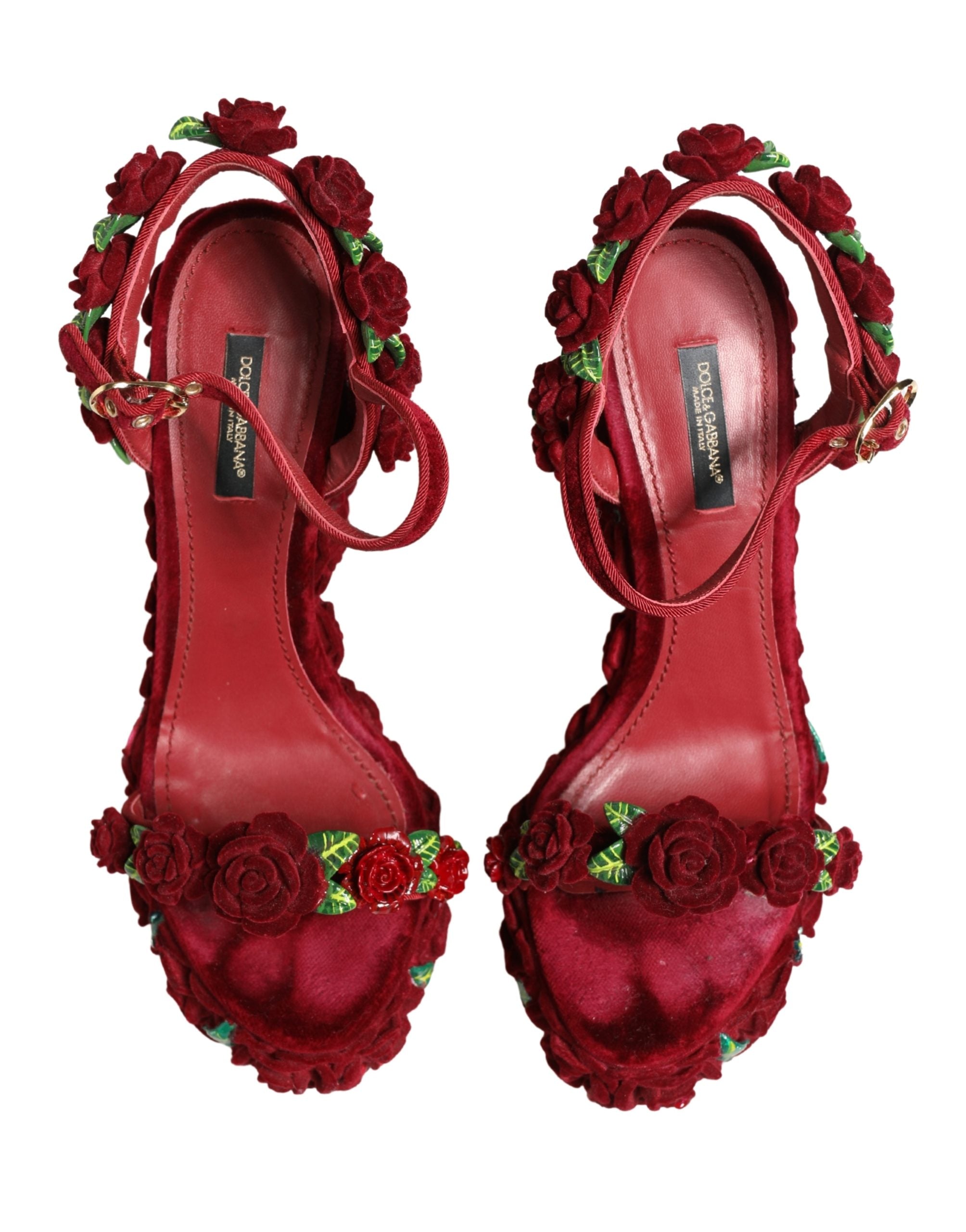 Dolce & Gabbana Red Rose Embellished Platform Sandals Shoes