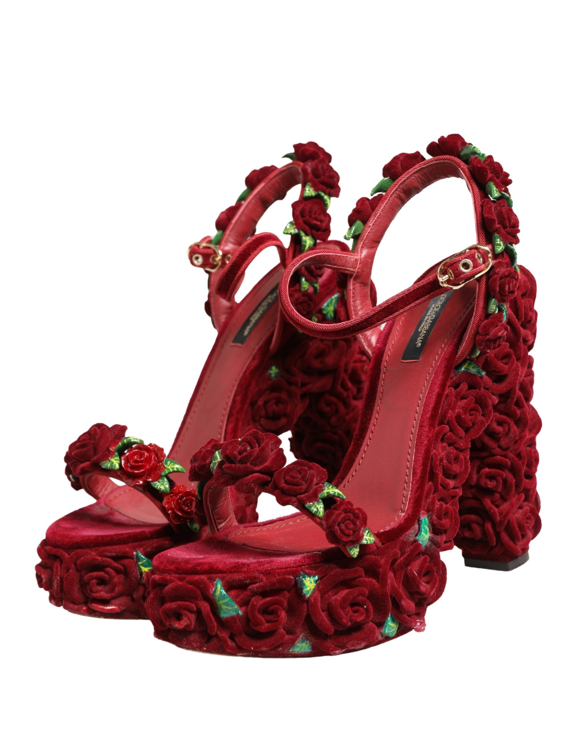 Dolce & Gabbana Red Rose Embellished Platform Sandals Shoes