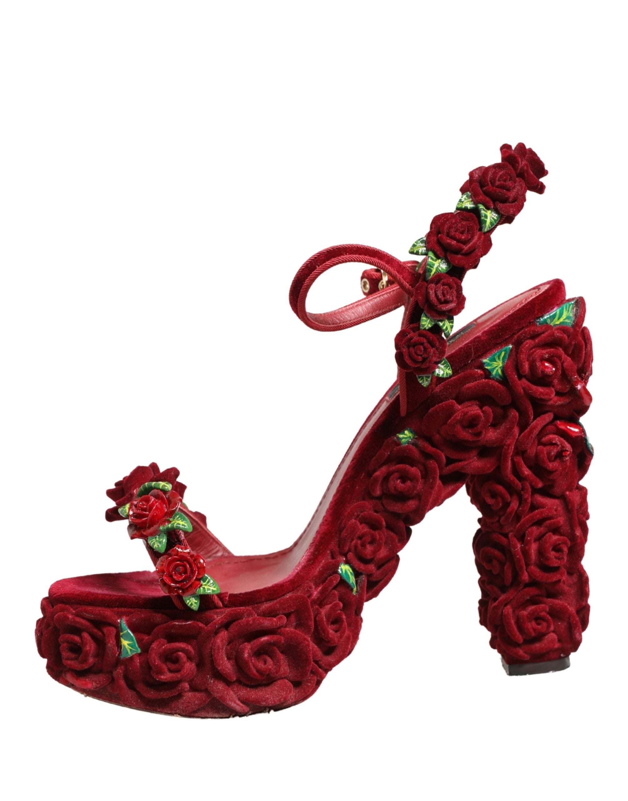 Zapatos Sandalias de Plataforma Embellished de Rosas Rojas Dolce & Gabbana
