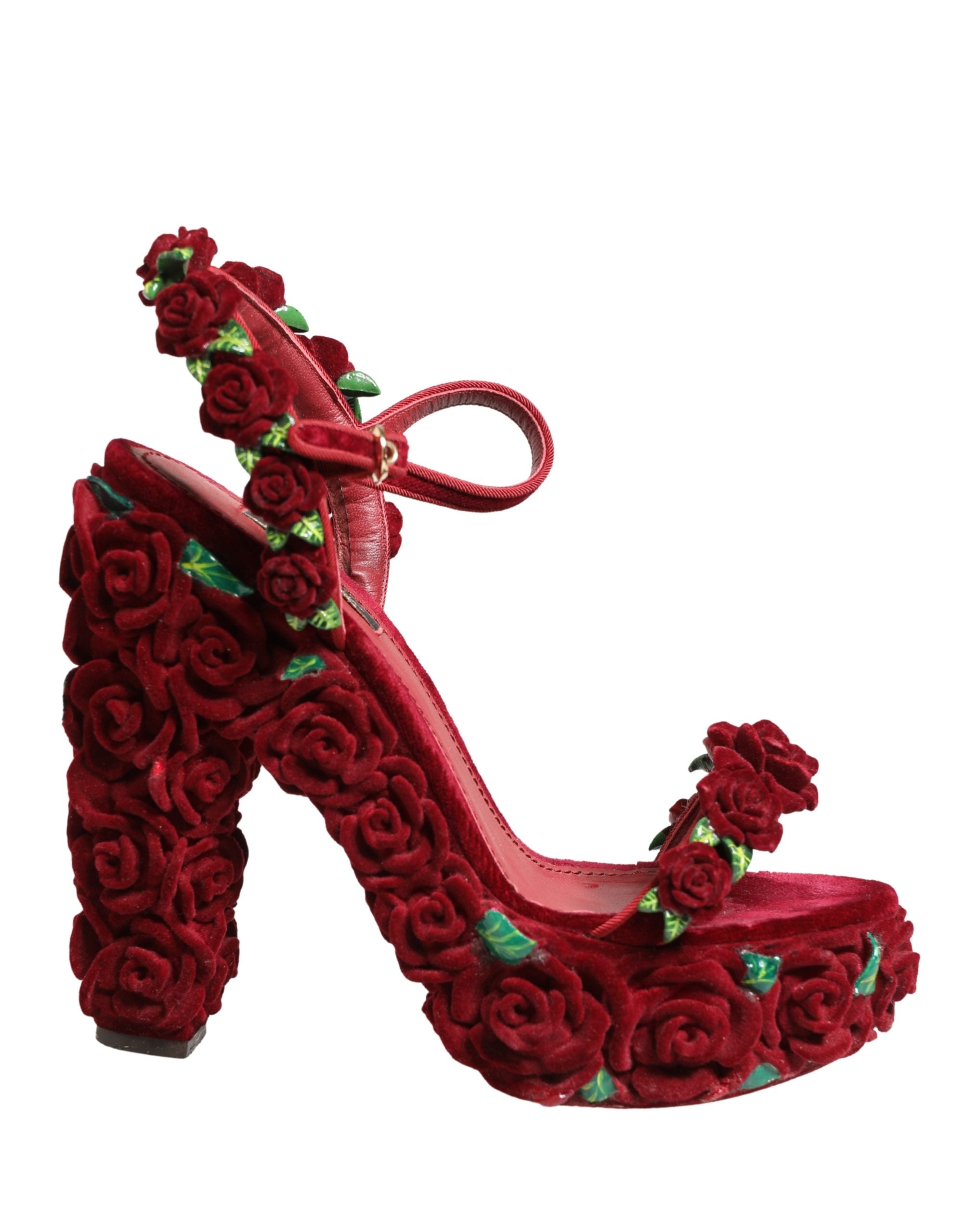 Dolce & Gabbana Red Rose Embellished Platform Sandals Shoes
