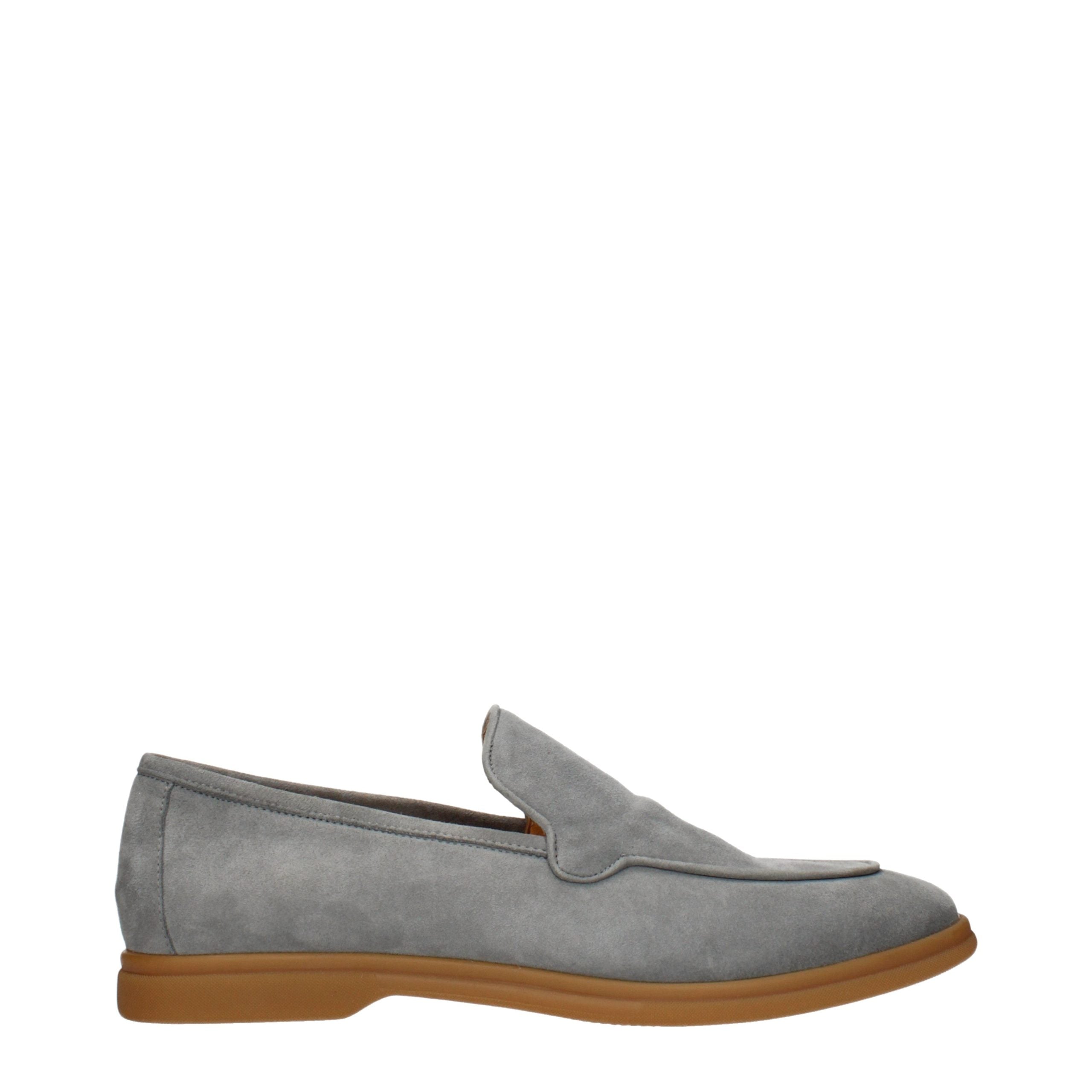 Eleventy Gray Leather Slip-On Loafers