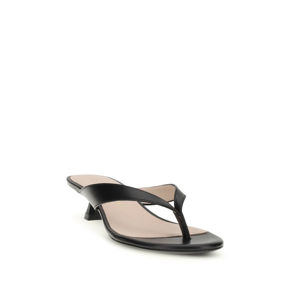 Stuart Weitzman Black Calf Leather Bos Taurus Strap-On Sandals