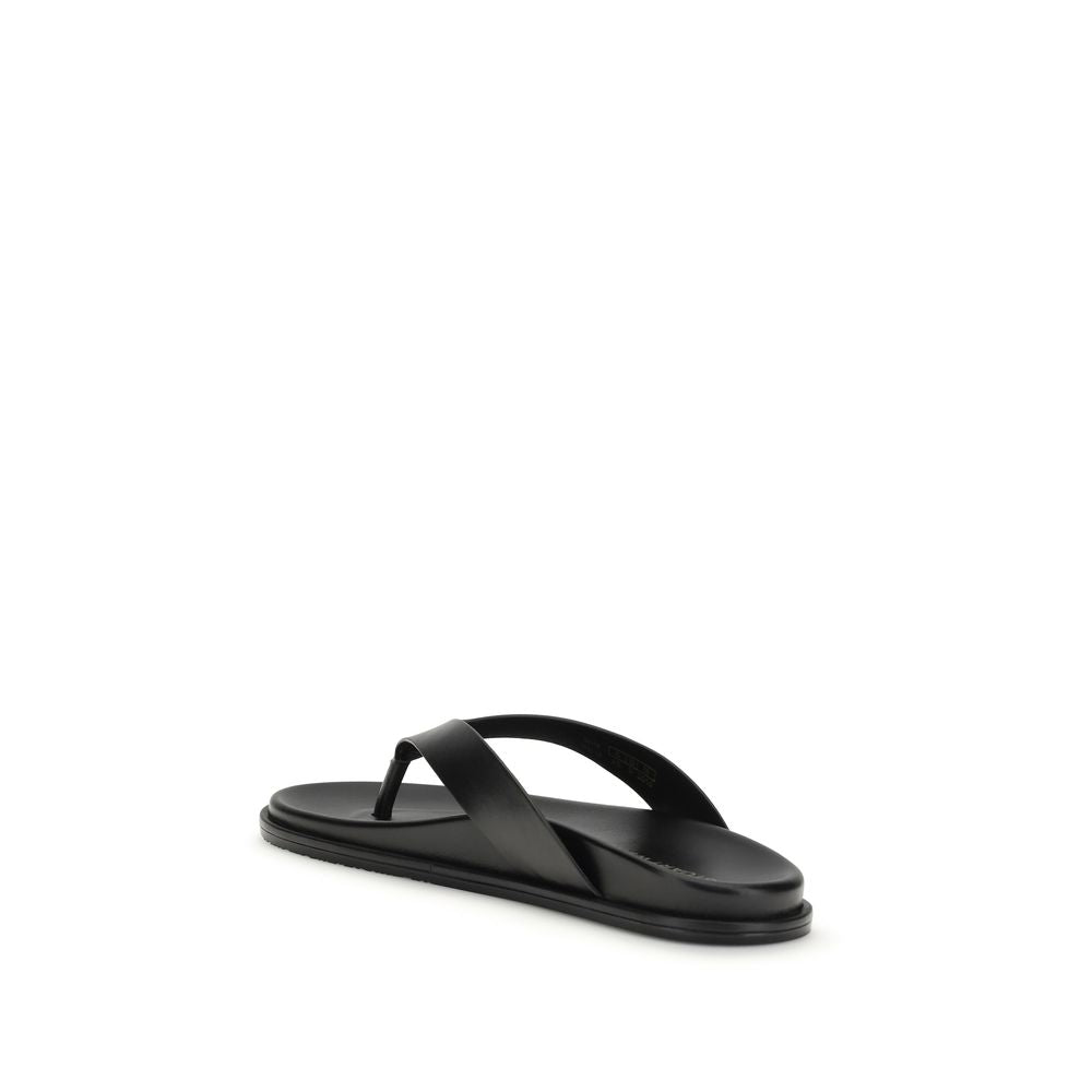 Stuart Weitzman Black Calf Leather Bos Taurus Flip-Flop Sandals
