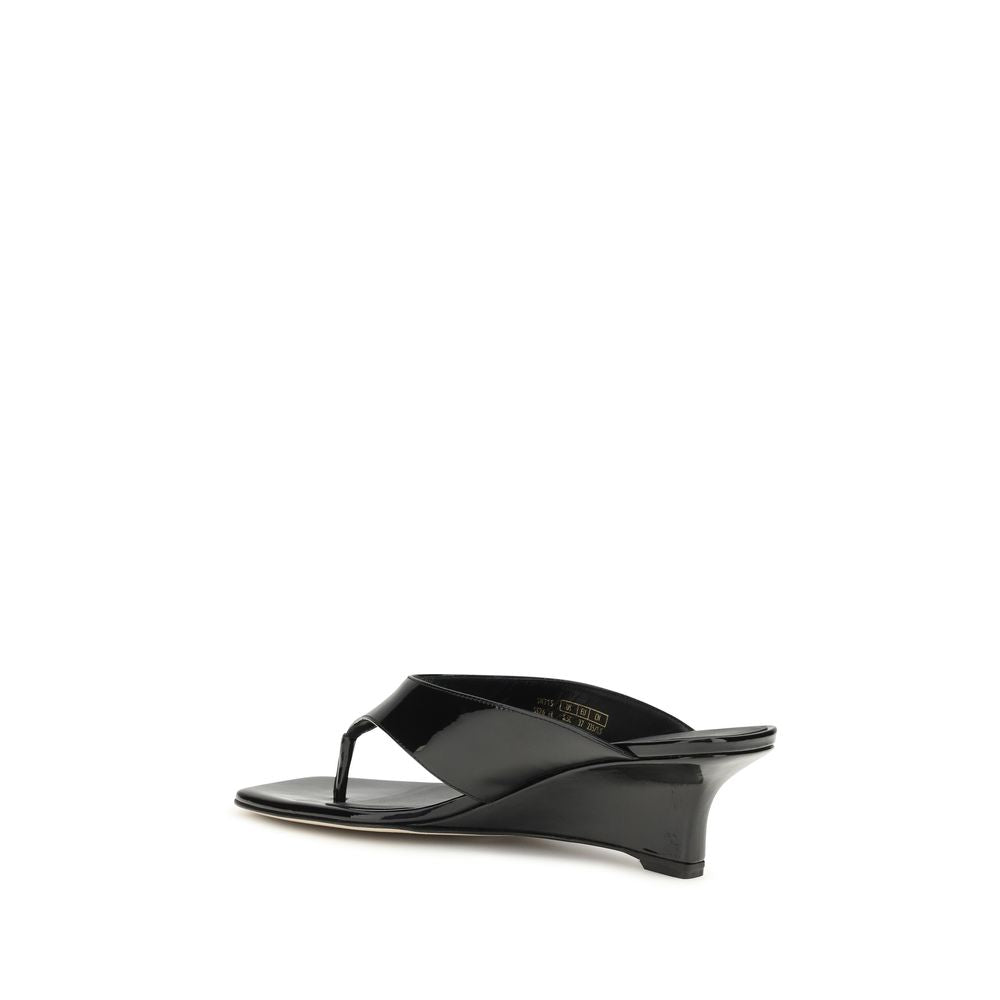 Stuart Weitzman Black Calf Leather Bos Taurus Wedge Sandals