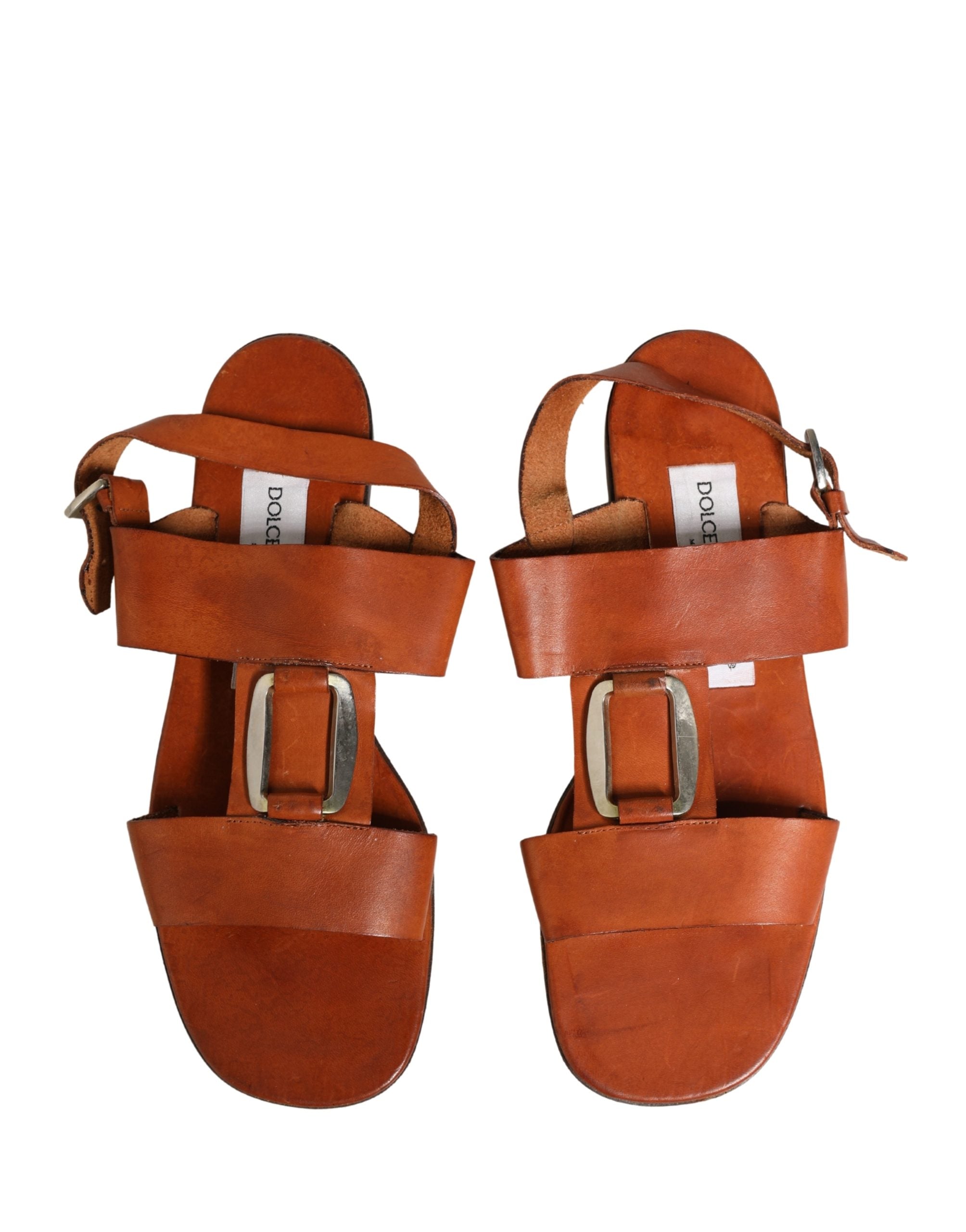 Dolce & Gabbana Brown Leather Flat Sandals Shoes