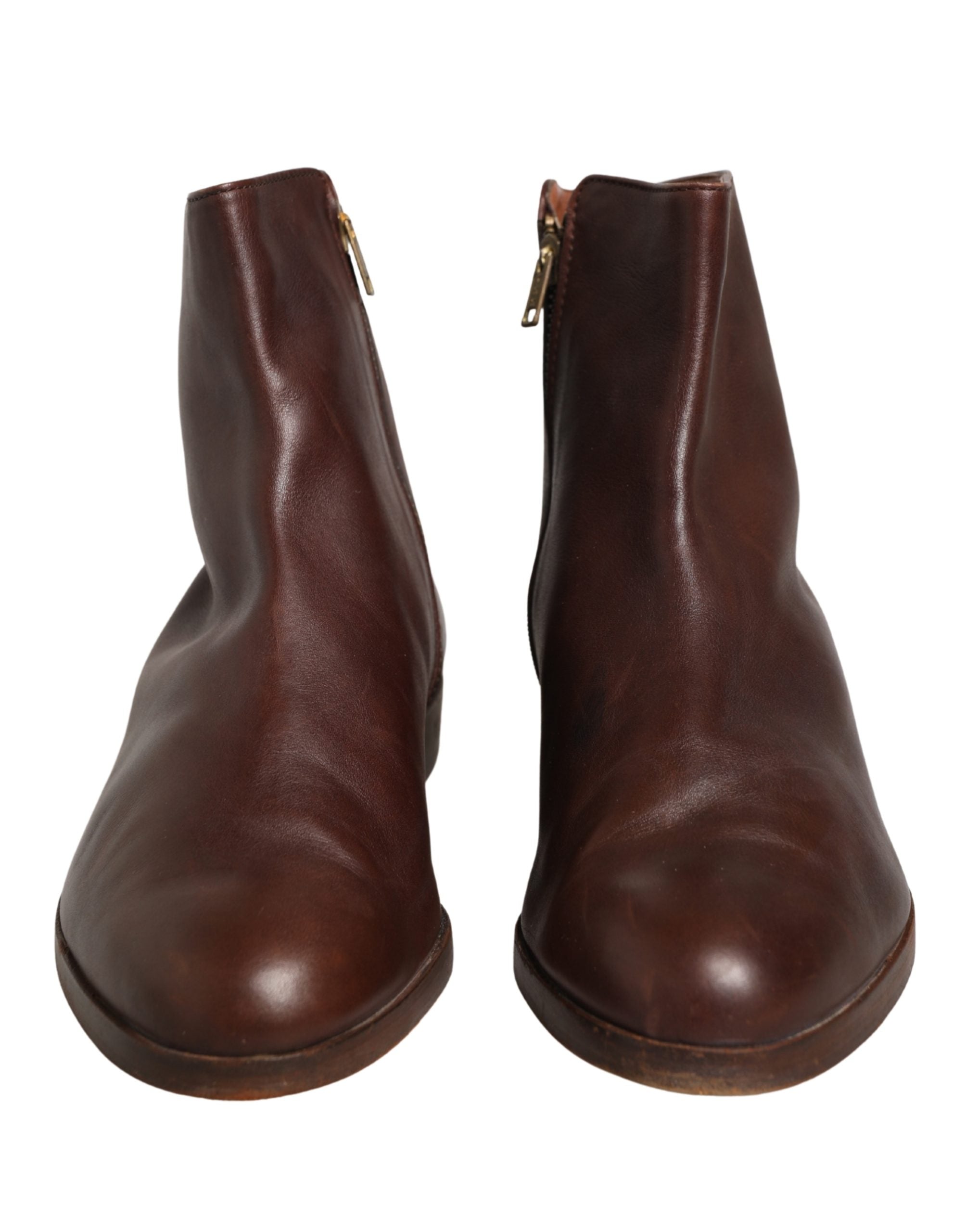 Dolce & Gabbana Brown Leather Flats Biker Ankle Boots Shoes