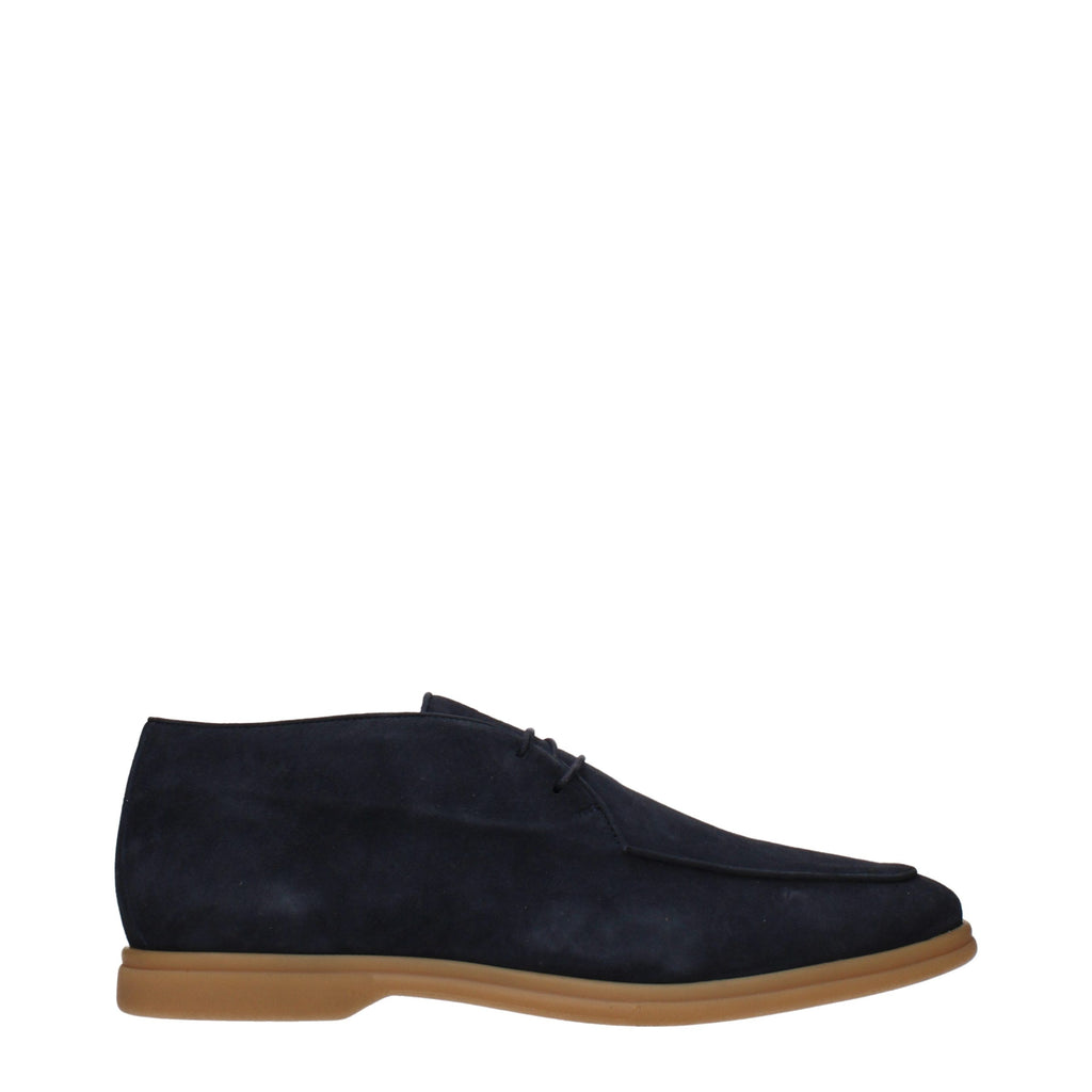 Eleventy Blue Leather Lace-Up Boots