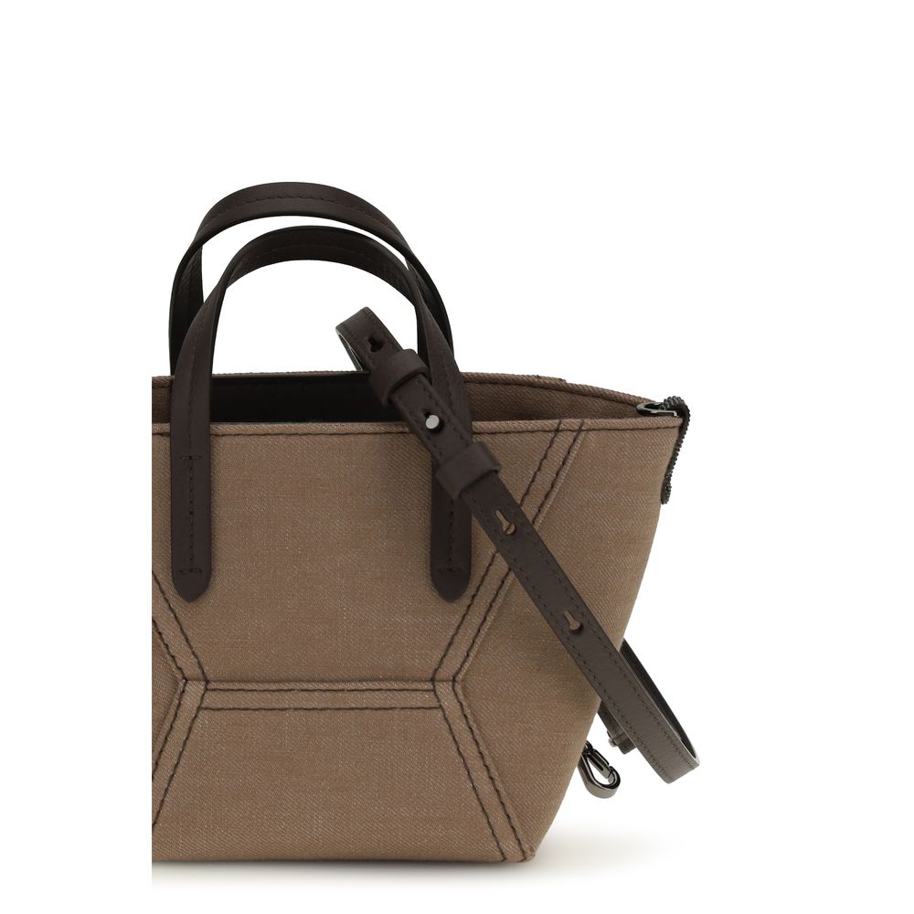 Brunello Cucinelli Beige Fabric Shoulder Bag