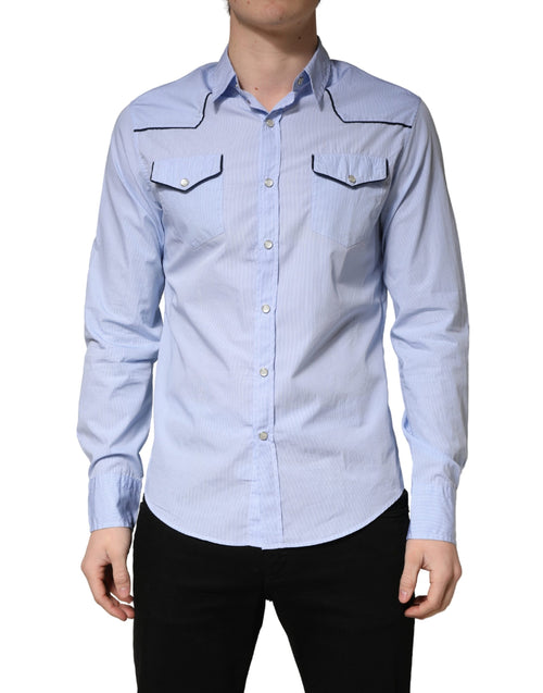 Chemise décontractée ajustée à col et manches longues bleu clair AGLINI
