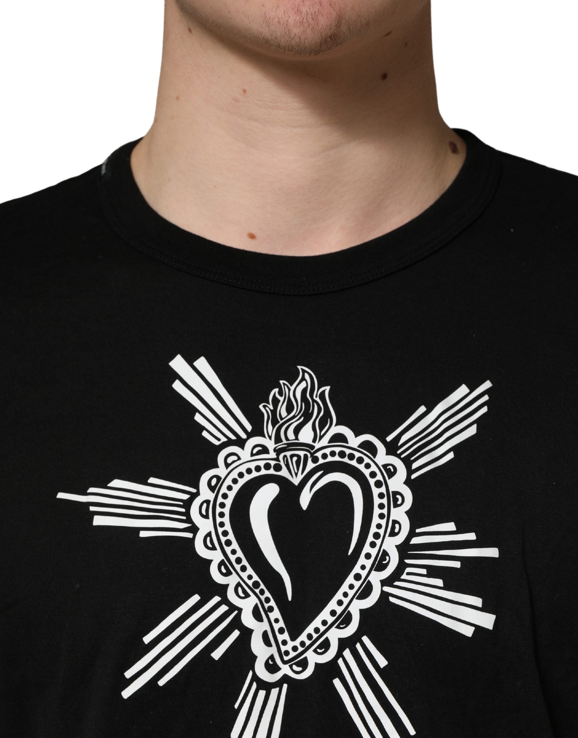 Dolce & Gabbana Black Cotton Sacred Heart Crew Neck T-shirt