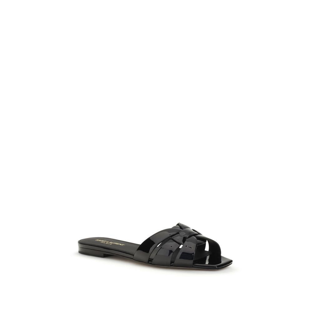 Saint Laurent Black Calf Leather Bos Taurus Sandals