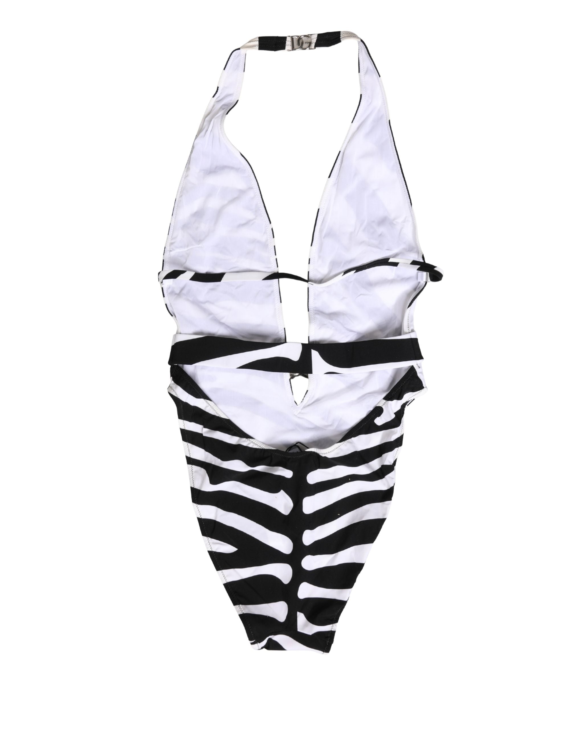 Traje de baño de una pieza con escote en V pronunciado de cebra en blanco y negro de Dolce & Gabbana