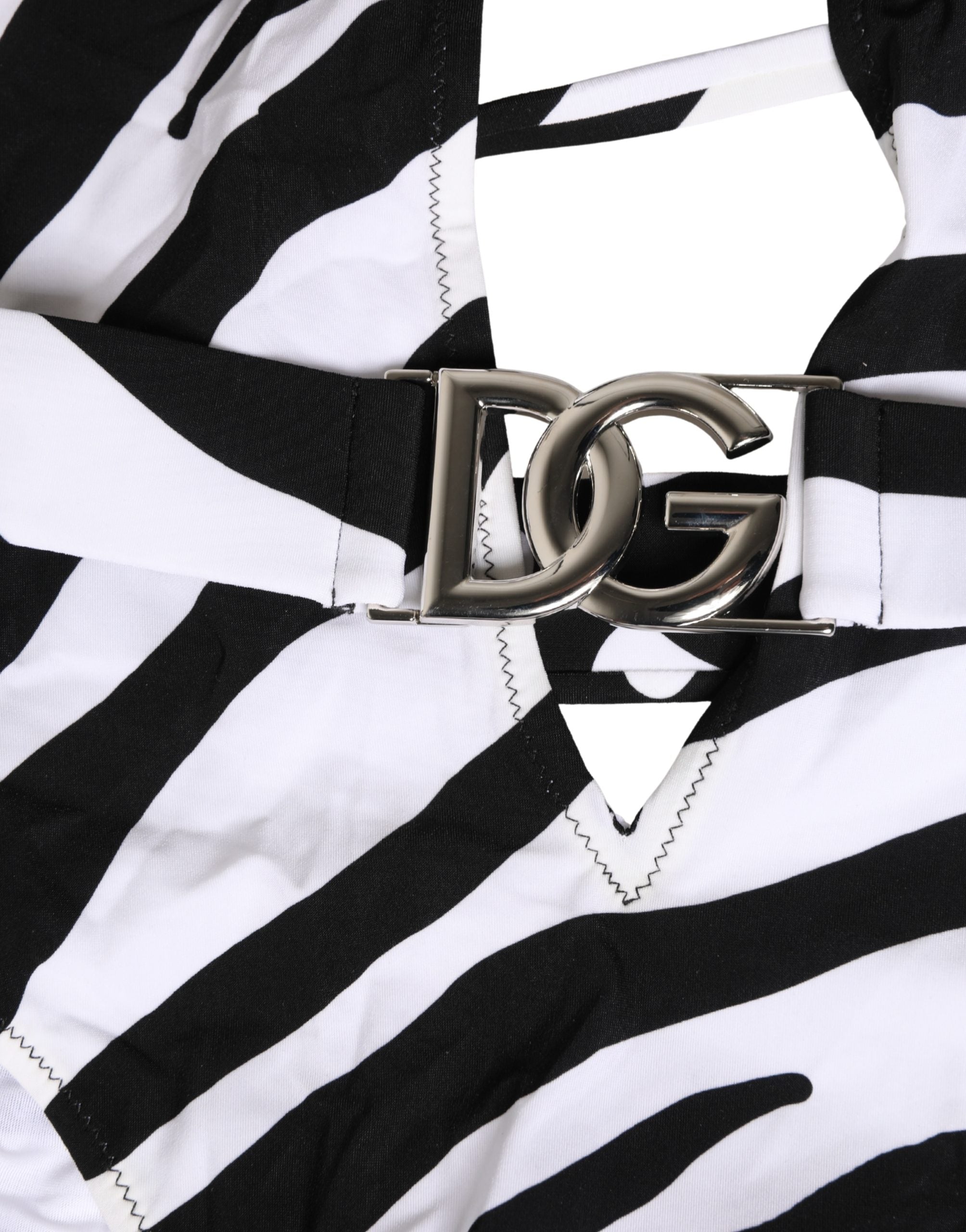 Traje de baño de una pieza con escote en V pronunciado de cebra en blanco y negro de Dolce & Gabbana