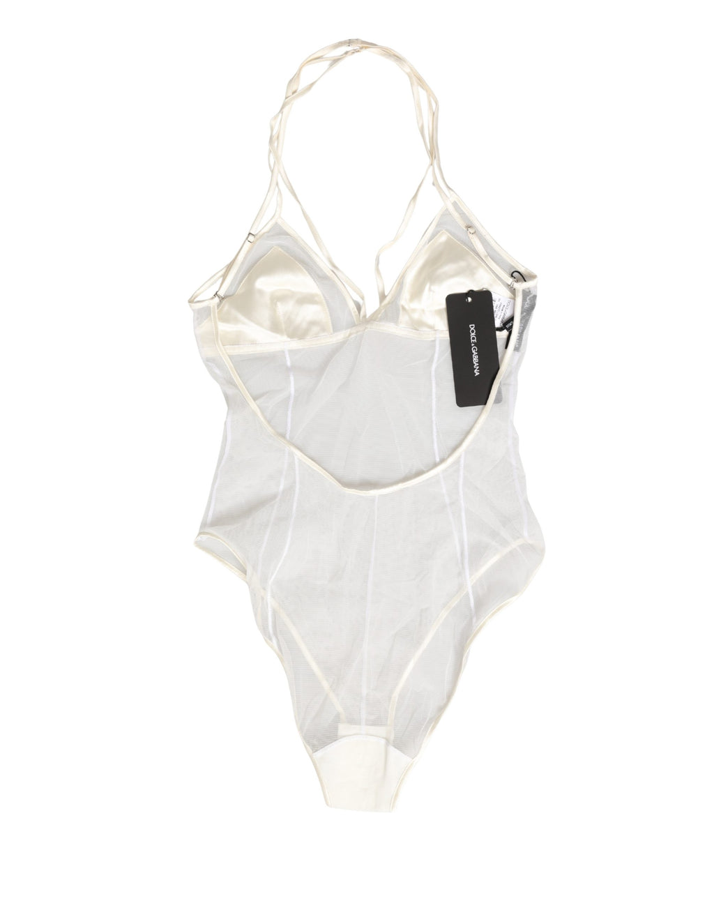 Body de nailon blanco transparente con cuello halter de Dolce & Gabbana