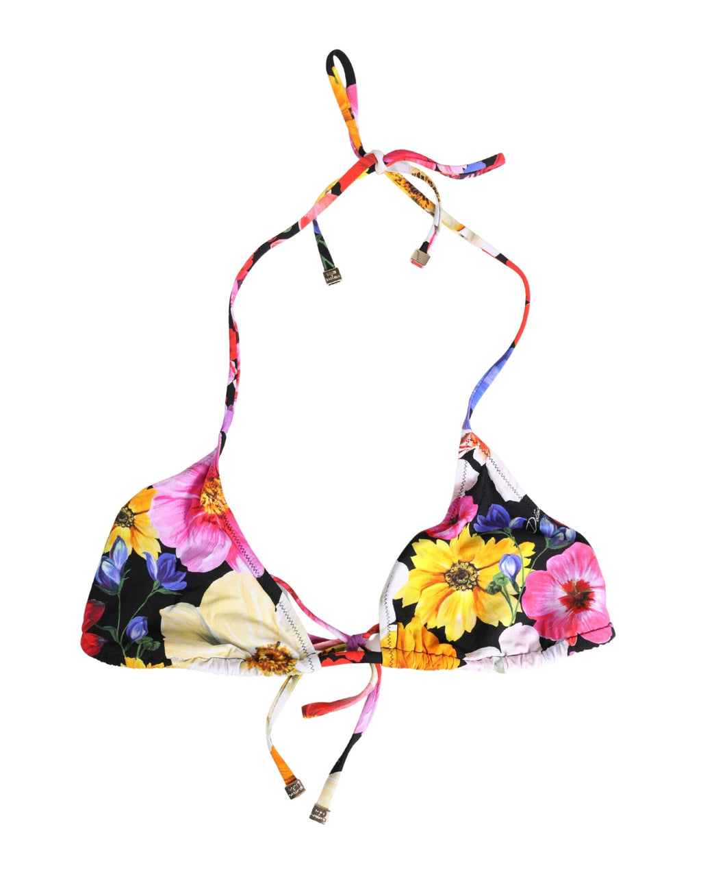 Haut de bikini Dolce & Gabbana en nylon imprimé floral noir, modèle à dos nu
