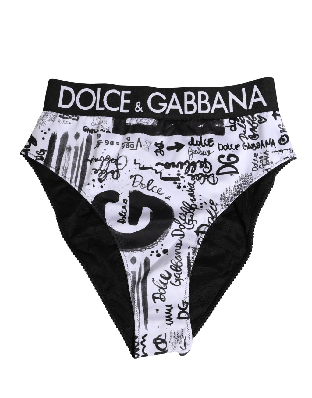 Ropa Interior Dolce & Gabbana de Talle Alto con Logo Gráfico en Blanco y Negro