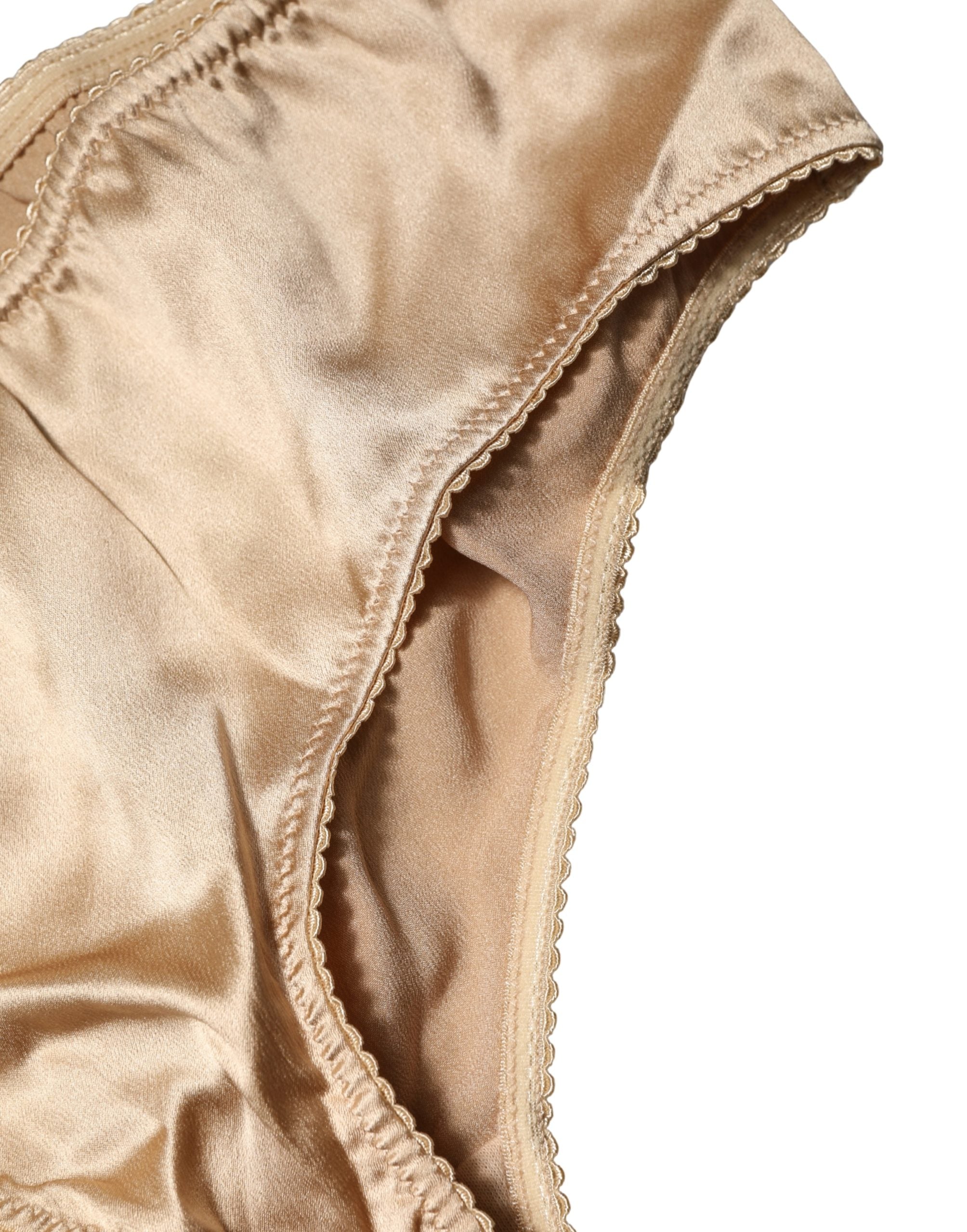 Dolce & Gabbana Beige Silk Stretch Mid Waist Brief Panty Underwear