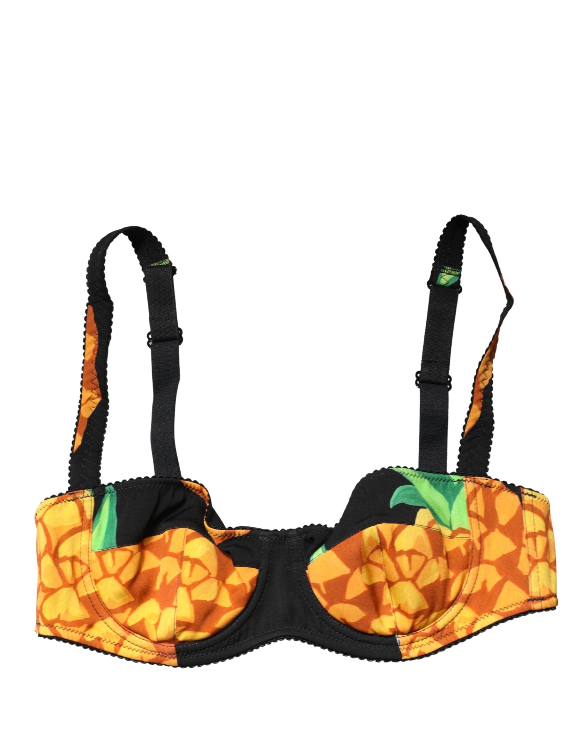 Soutien-gorge balconnet Dolce & Gabbana en soie noire imprimé ananas