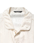 Dolce & Gabbana White Silk Long Sleeve Tonal Logo Print Shirt