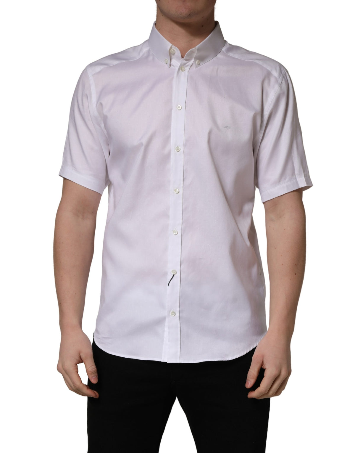 Chemise boutonnée à manches courtes en coton blanc Dolce & Gabbana