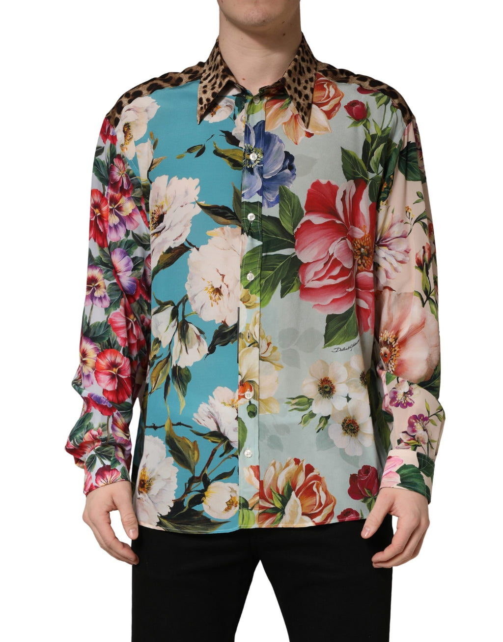 Chemise à col imprimé fleuri et animalier multicolore Dolce & Gabbana