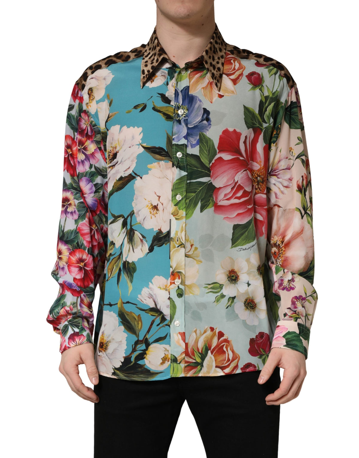 Chemise à col imprimé fleuri et animalier multicolore Dolce & Gabbana