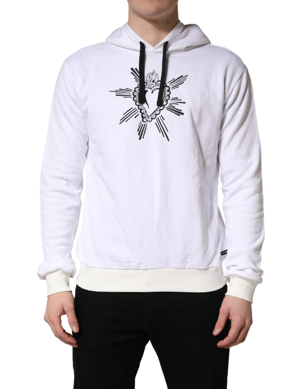 Dolce & Gabbana White Sacred Heart Hooded Sweatshirt Sweater