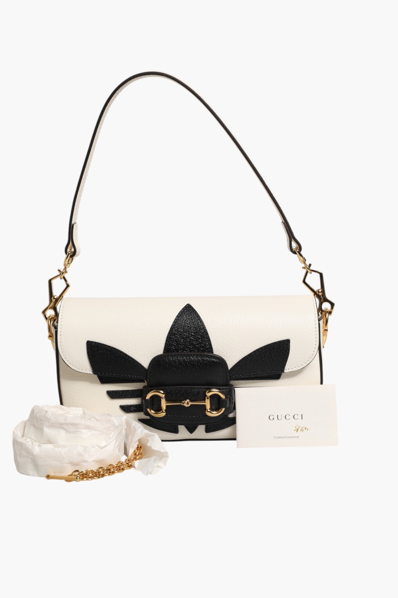 Bolso de Hombro Gucci x Adidas Horsebit 1955 de Piel de Becerro Blanca y Negra