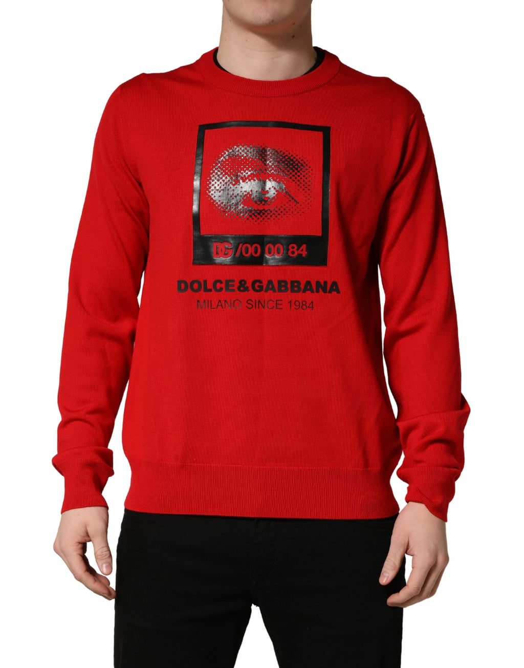 Pull en tricot à col ras du cou et imprimé œil rouge Dolce & Gabbana