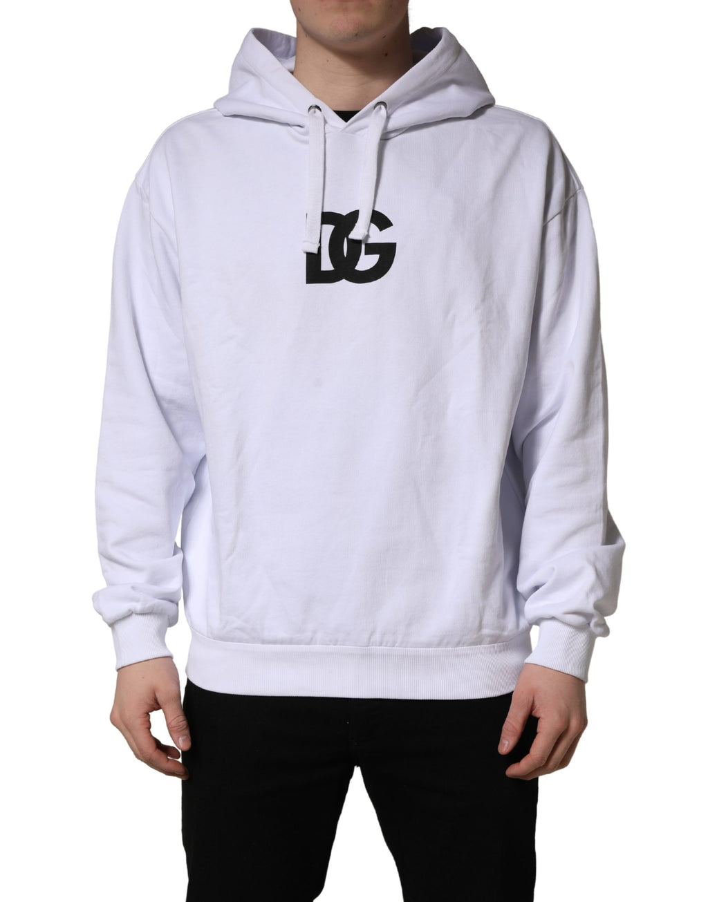 Sweat-shirt à capuche en coton blanc imprimé logo Dolce & Gabbana