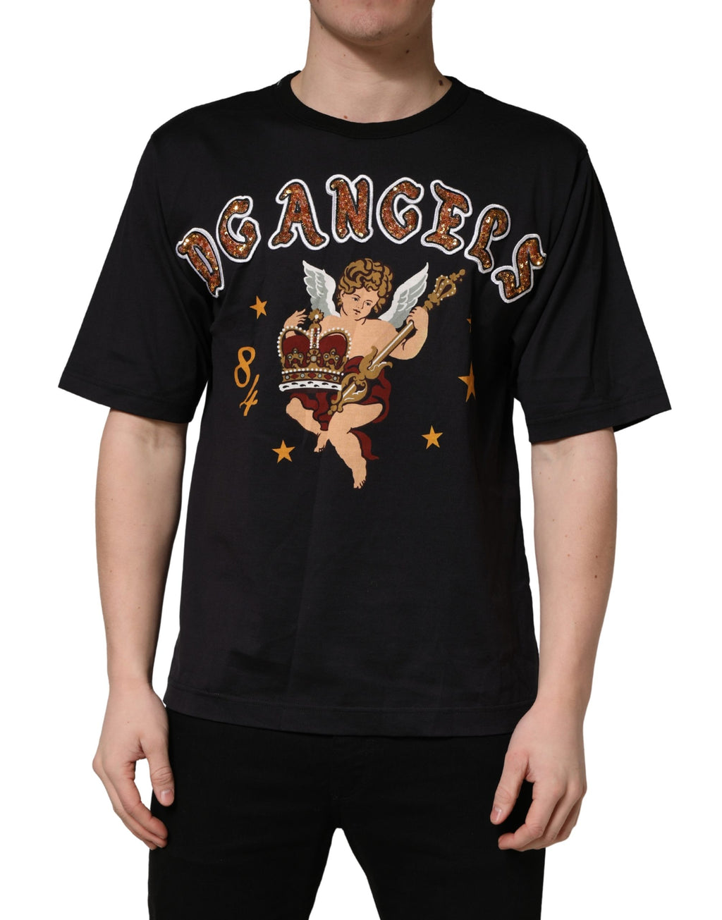 Camiseta de algodón de cuello redondo con estampado de ángel de Dolce & Gabbana