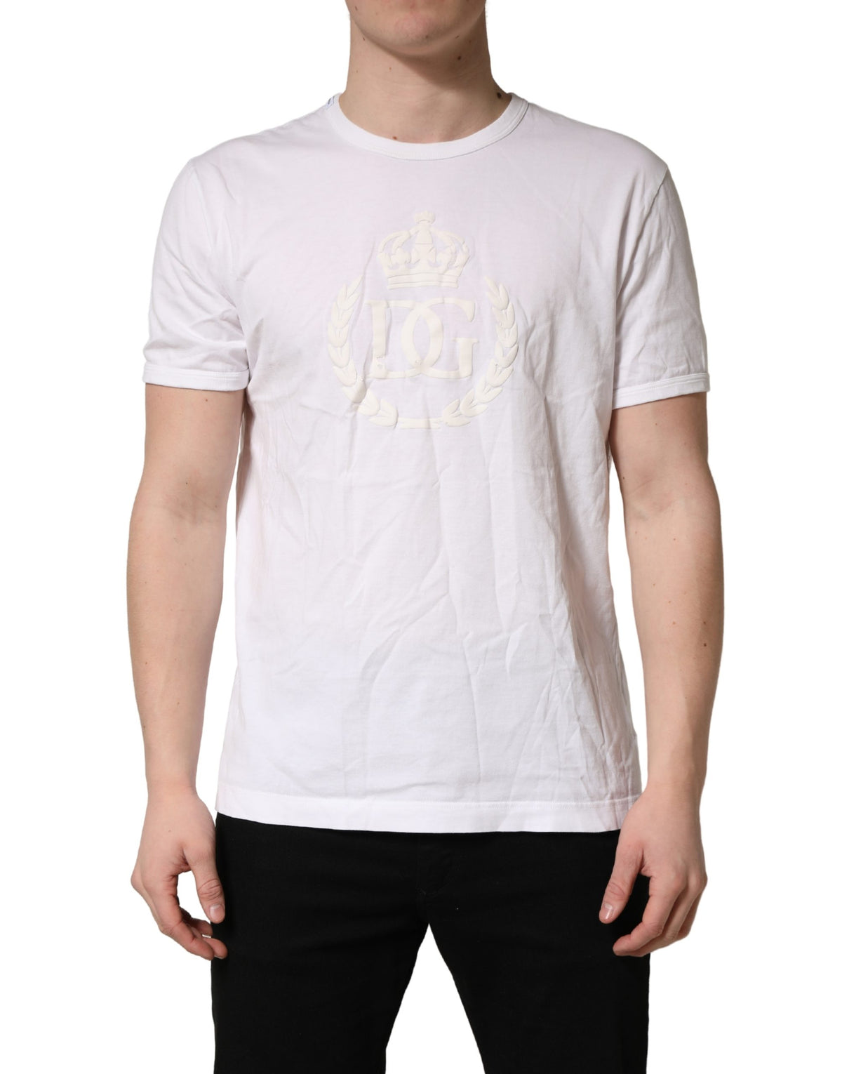 T-shirt homme Dolce & Gabbana en coton blanc avec logo DG couronne en relief
