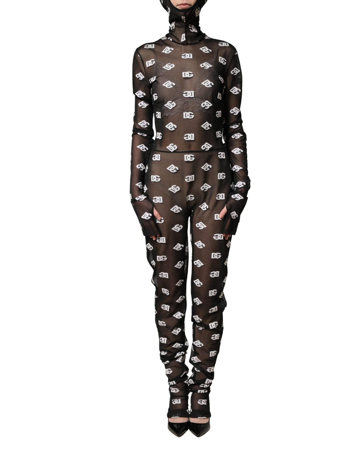 Robe-Combinaison à Capuche Imprimé Logo Noire et Blanche Dolce & Gabbana