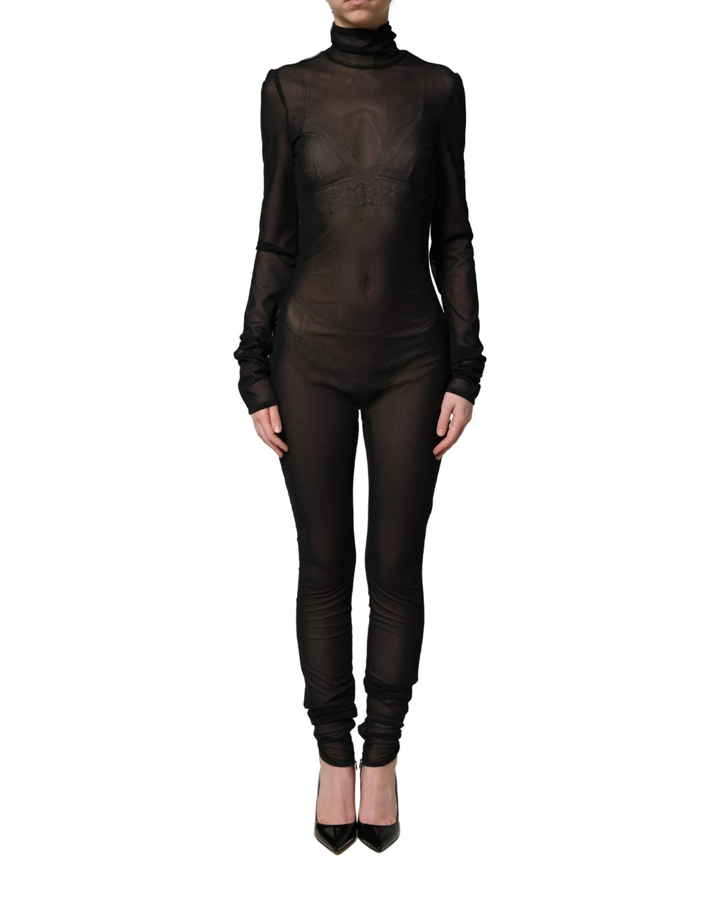 Robe-combinaison Dolce & Gabbana en nylon noir transparent à col roulé