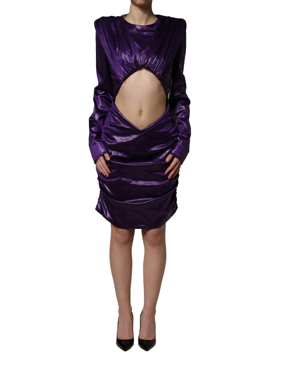 Mini-robe Dolce & Gabbana violet métallisé à manches longues et découpes