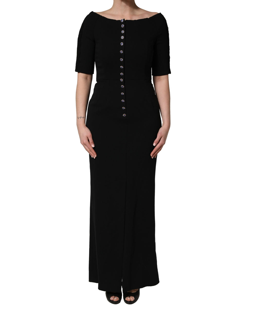 Robe longue fourreau Dolce & Gabbana en soie noire avec corsage boutonné