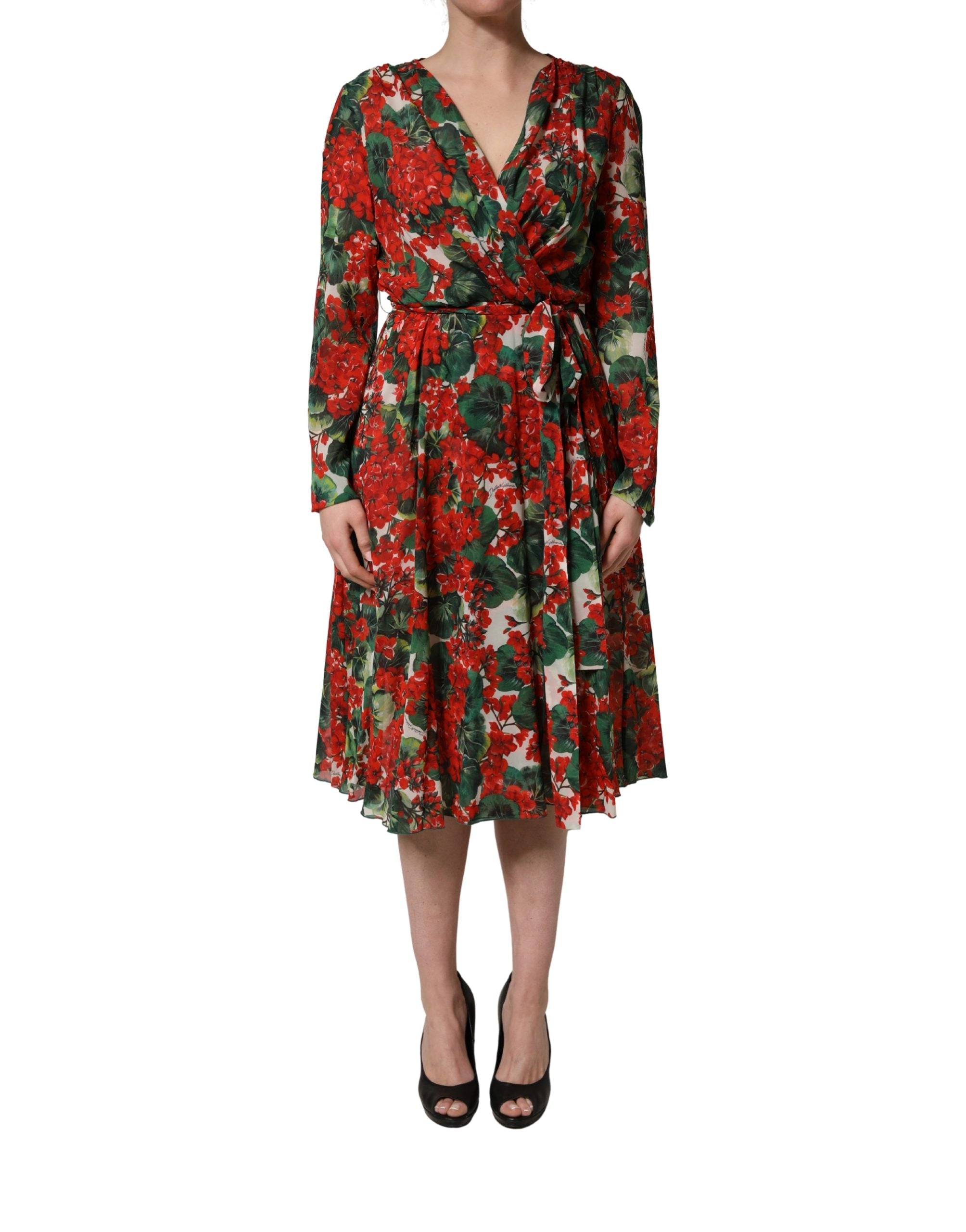 Vestido Dolce & Gabbana Multicolor Floral de Manga Larga y Cuello en V