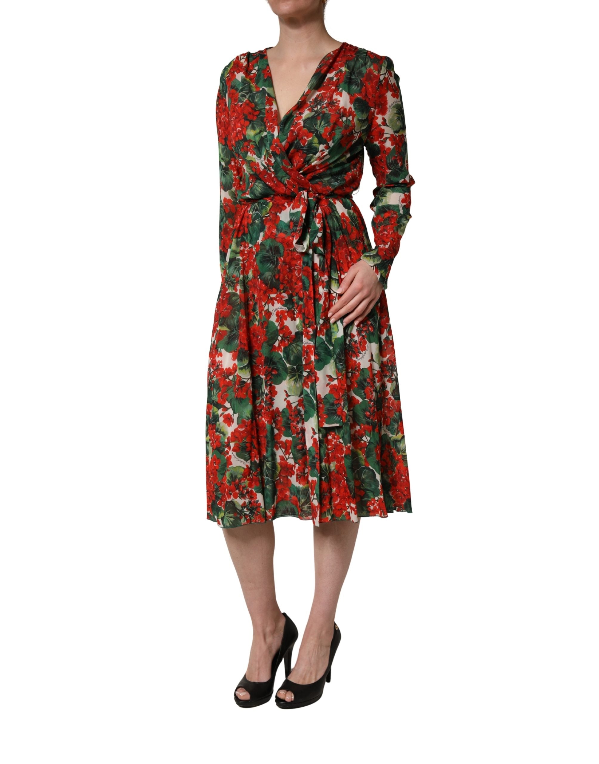 Vestido Dolce & Gabbana Multicolor Floral de Manga Larga y Cuello en V
