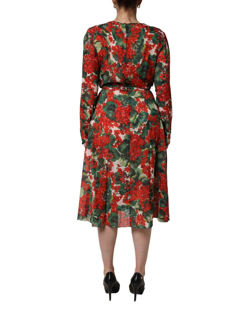 Vestido Dolce & Gabbana Multicolor Floral de Manga Larga y Cuello en V