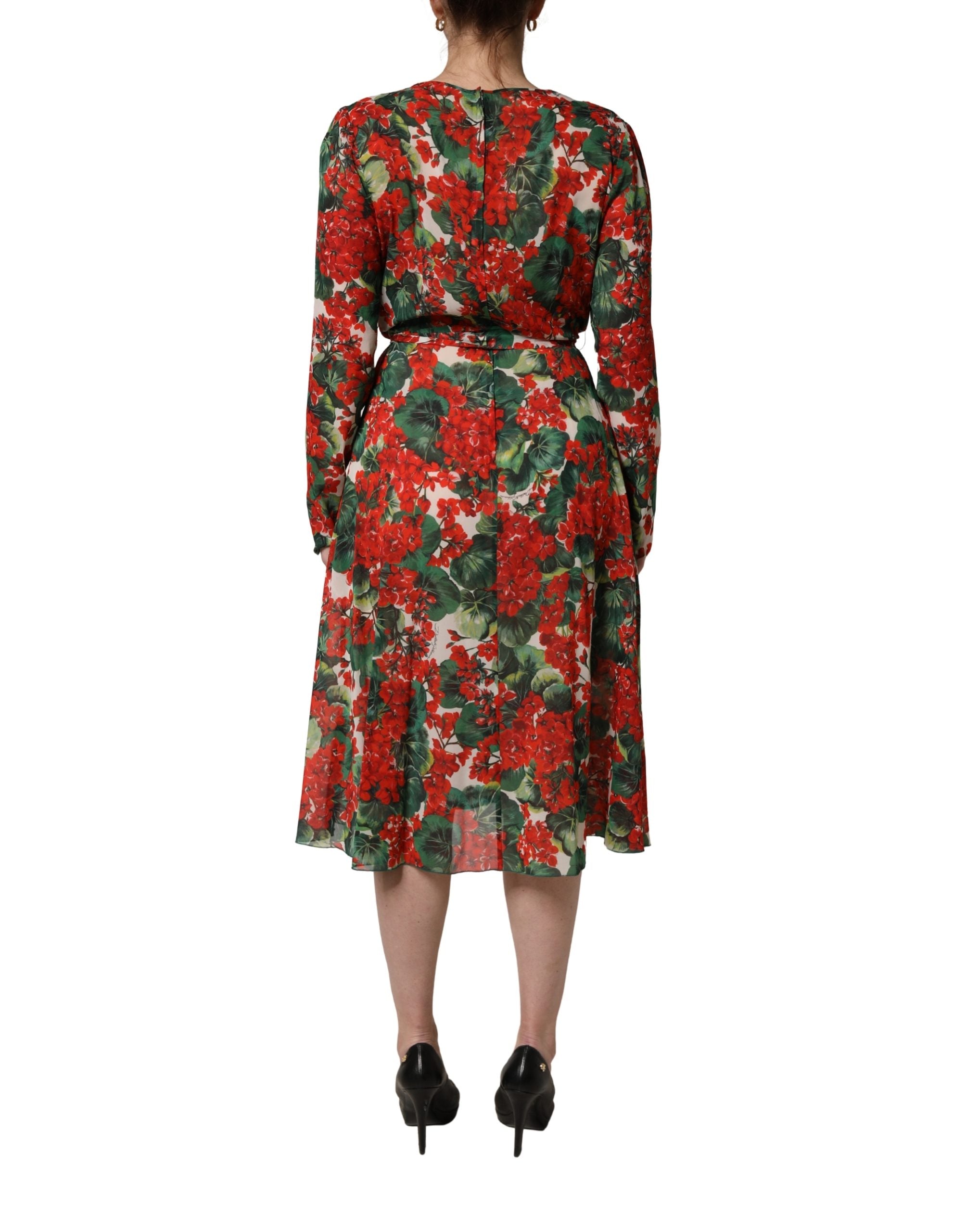 Vestido Dolce & Gabbana Multicolor Floral de Manga Larga y Cuello en V