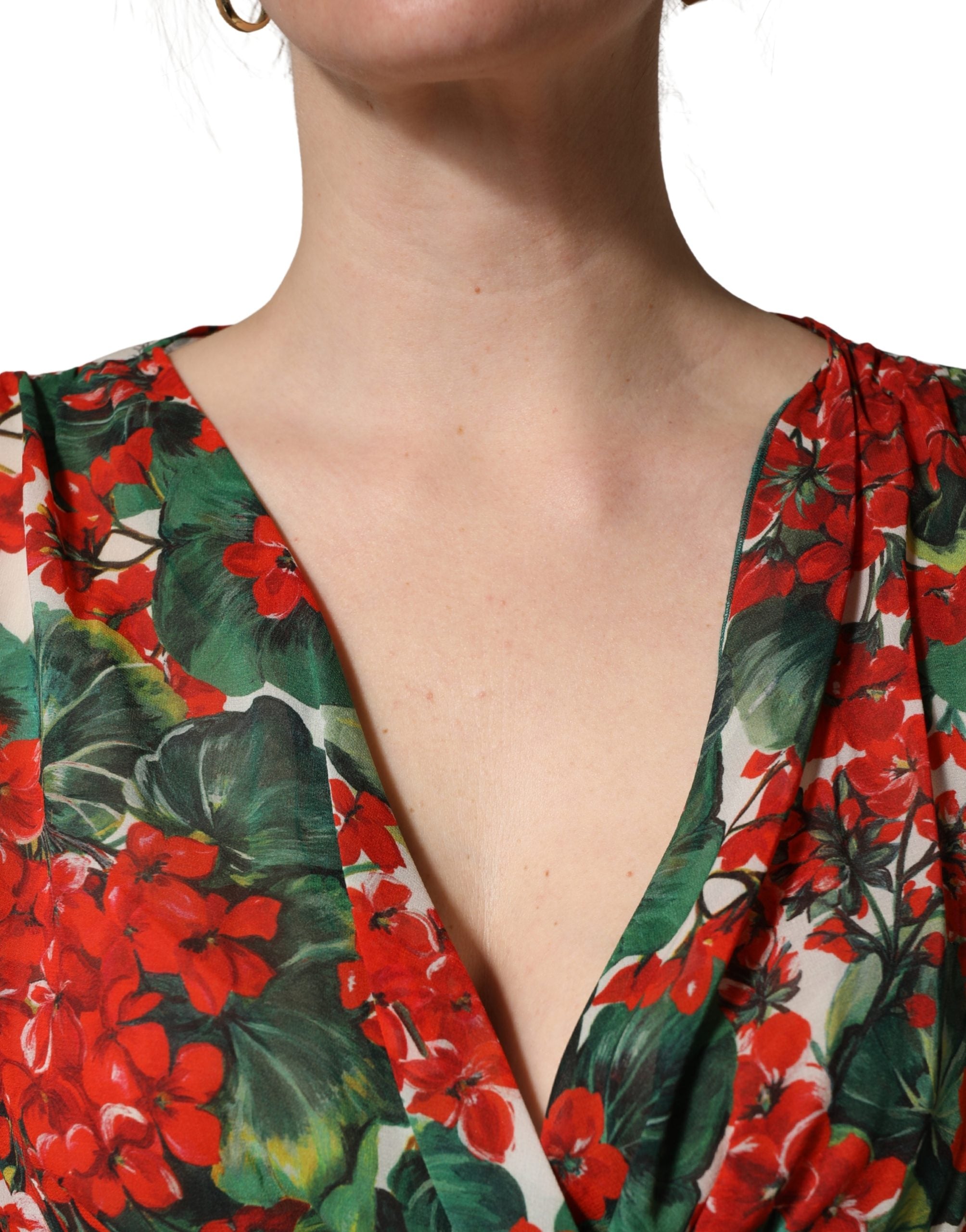 Vestido Dolce & Gabbana Multicolor Floral de Manga Larga y Cuello en V