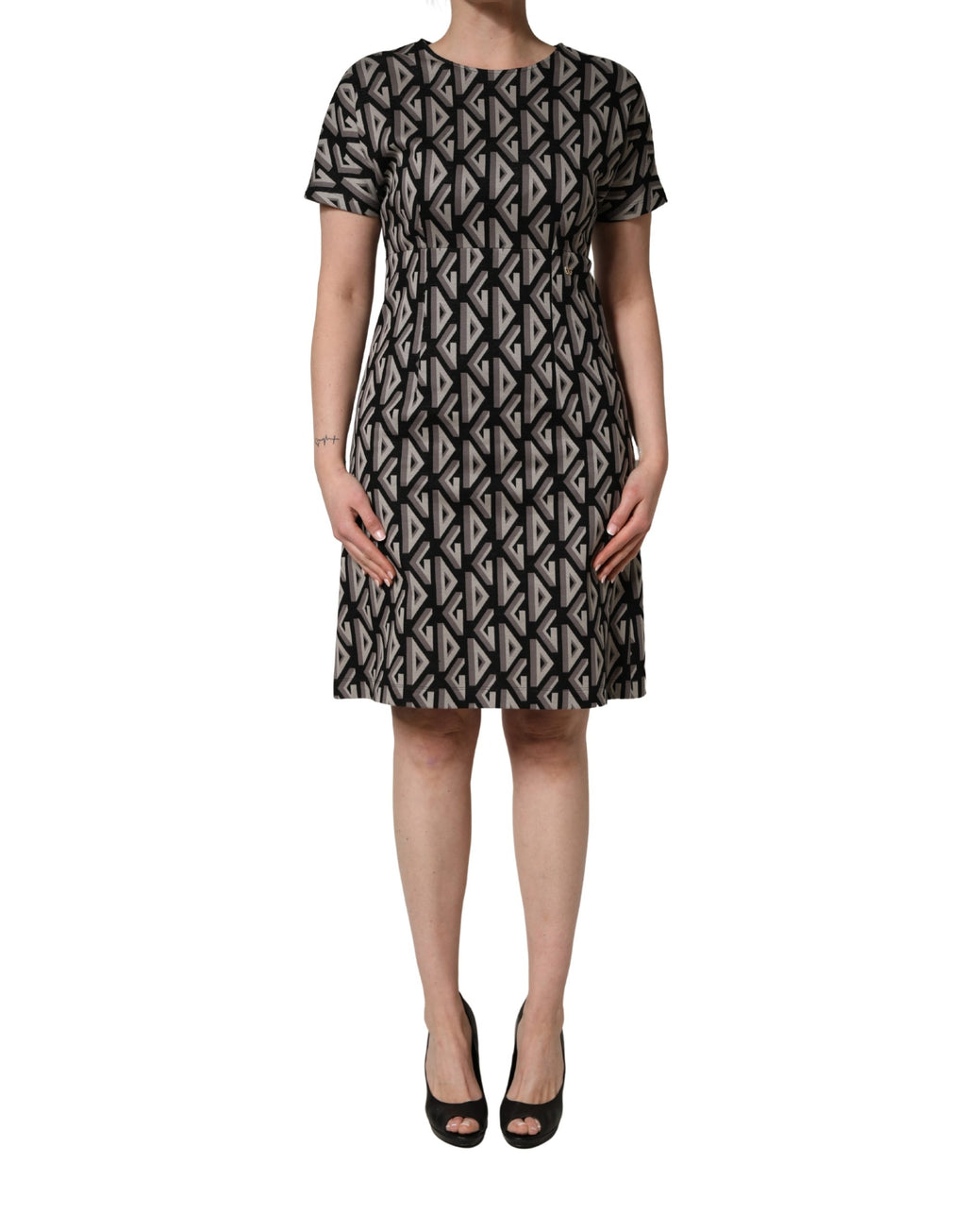 Vestido midi de algodón negro con logo estampado de Dolce & Gabbana