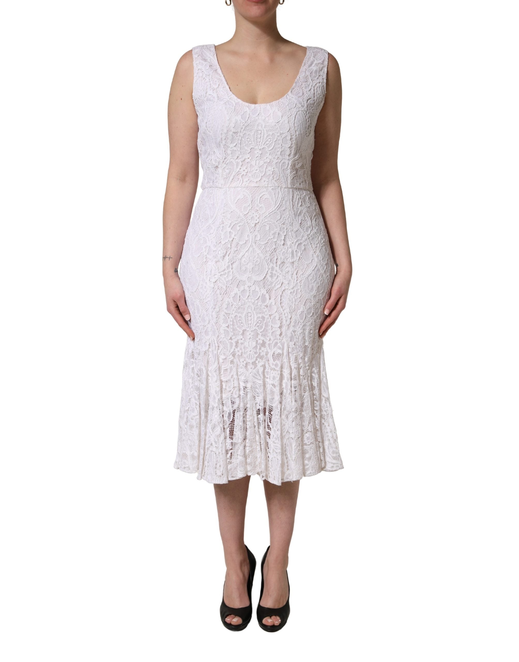 Vestido midi sin mangas de encaje floral blanco de Dolce & Gabbana