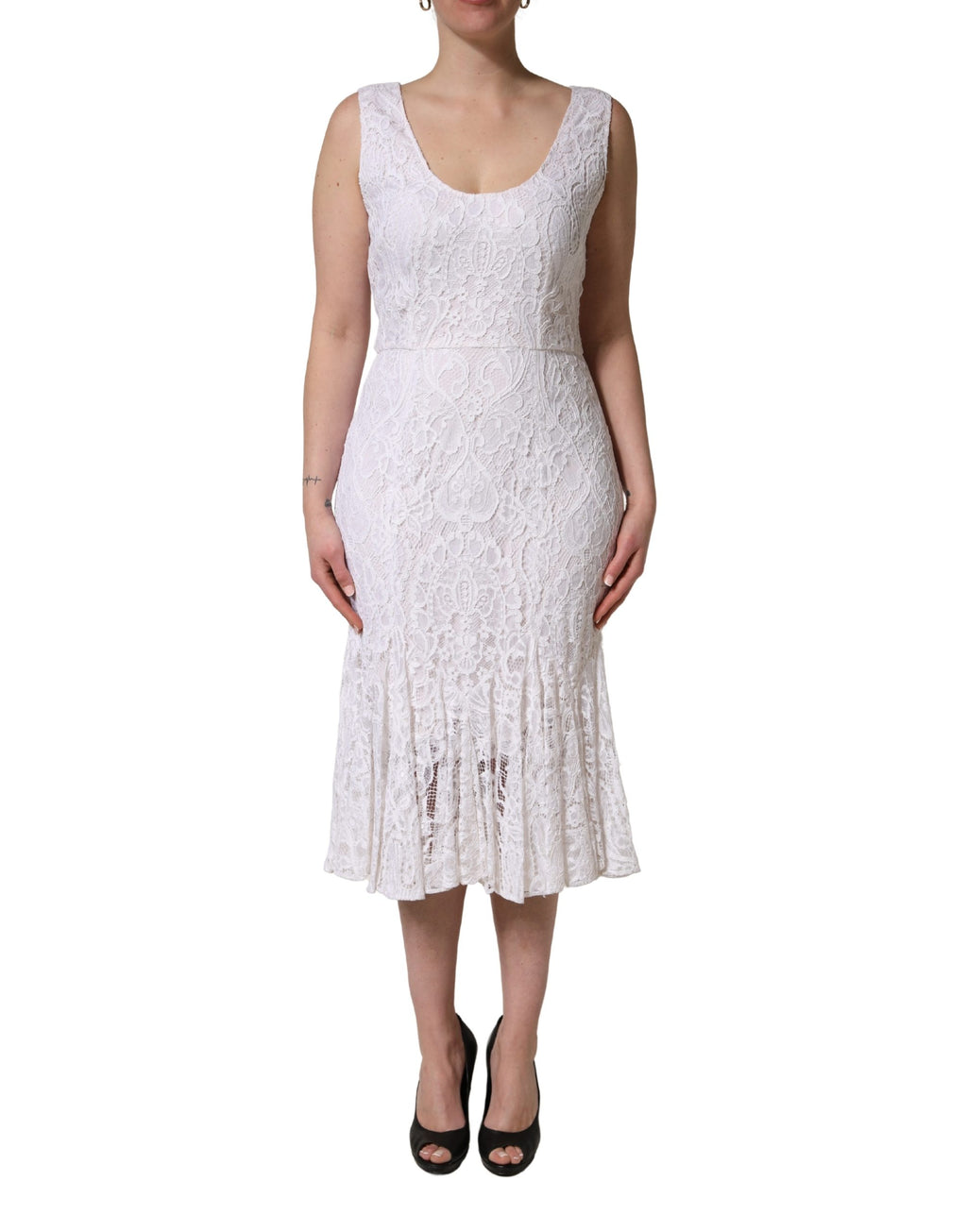 Vestido midi sin mangas de encaje floral blanco de Dolce & Gabbana